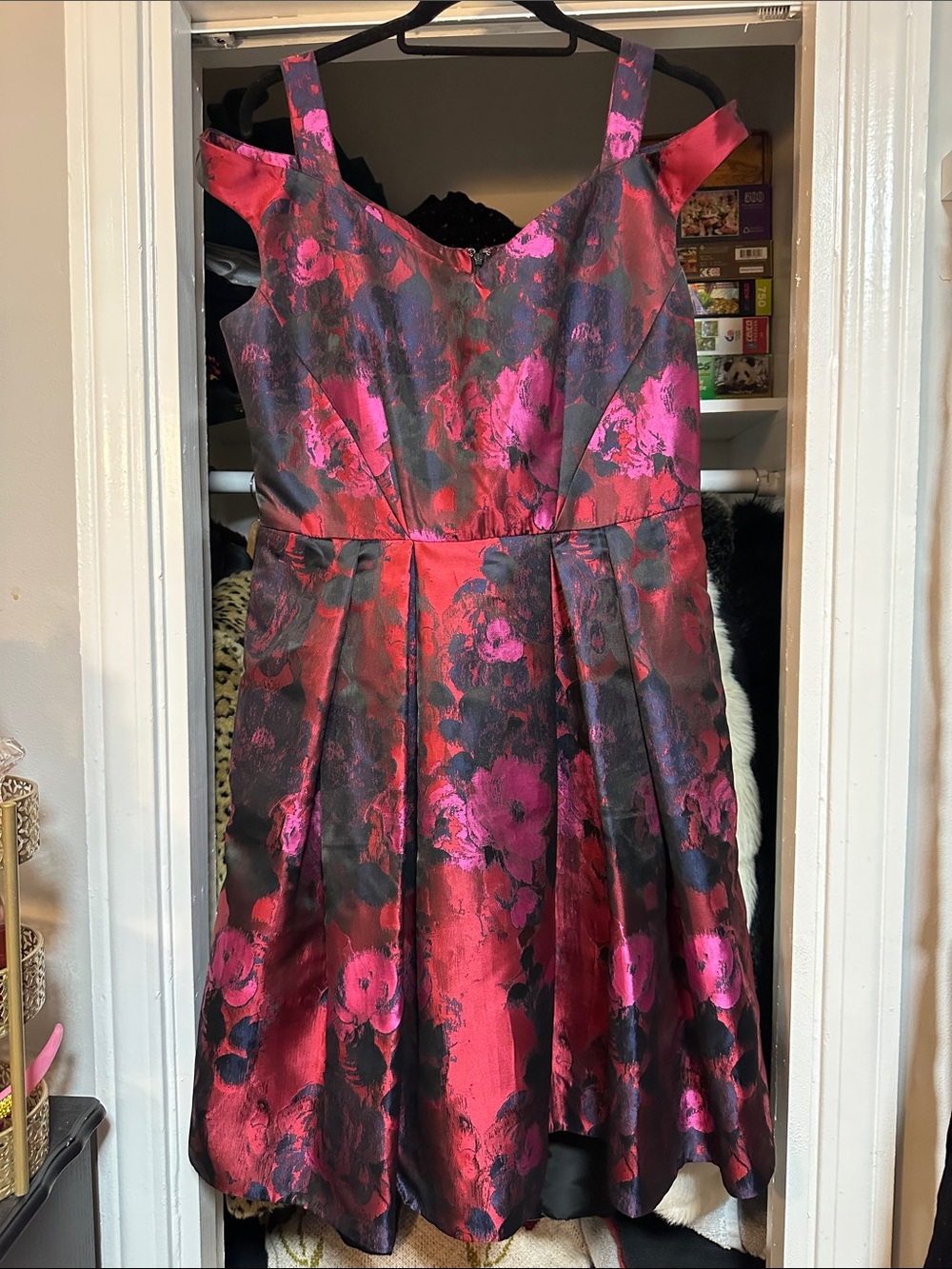 Women’s Brocade Hot Pink Floral Fit-and-Flare Party Dress